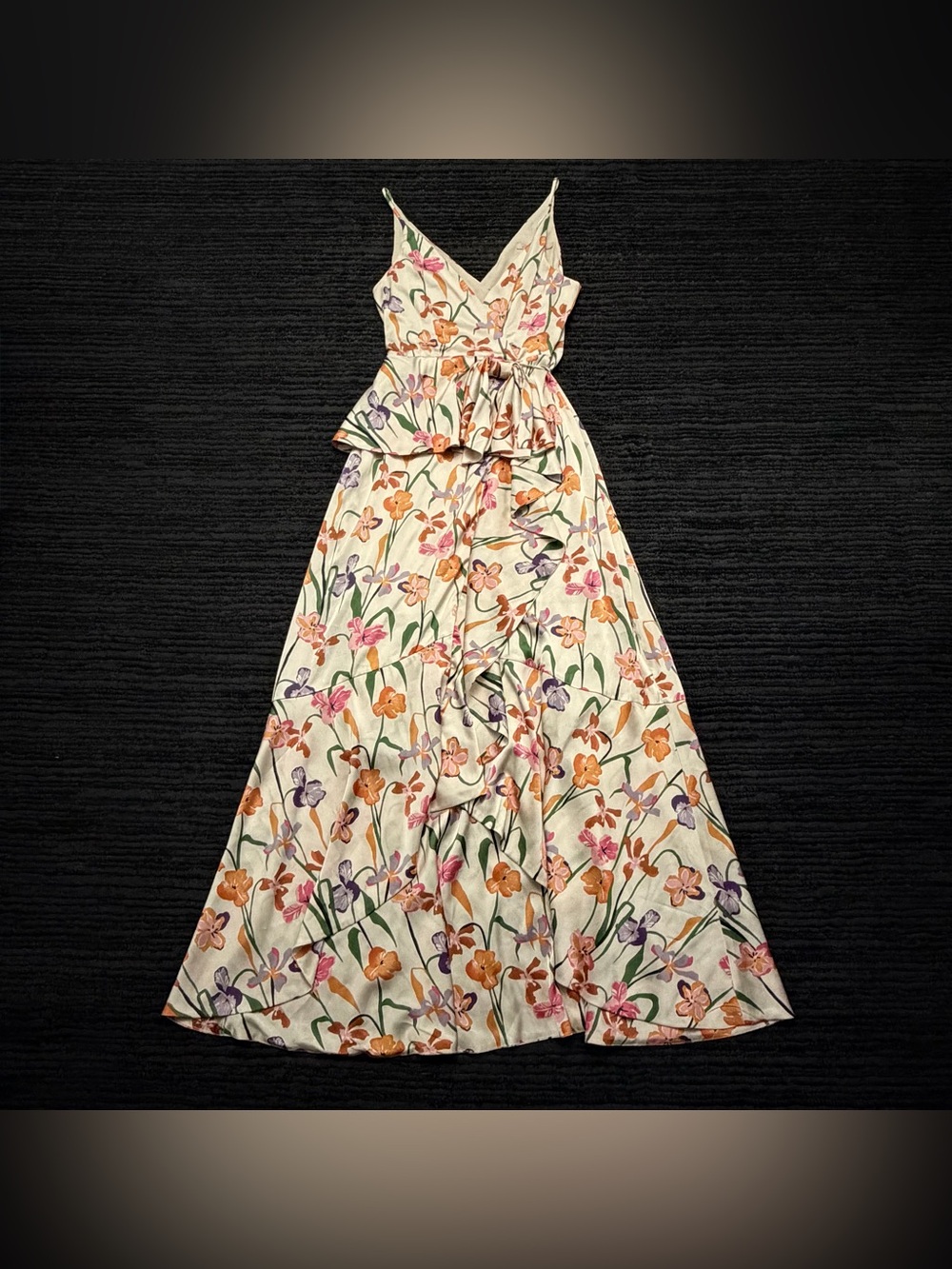 Hutch Hollis Floral Satin V neck  Maxi Wrap Dress with Ruffle Tulip Hem